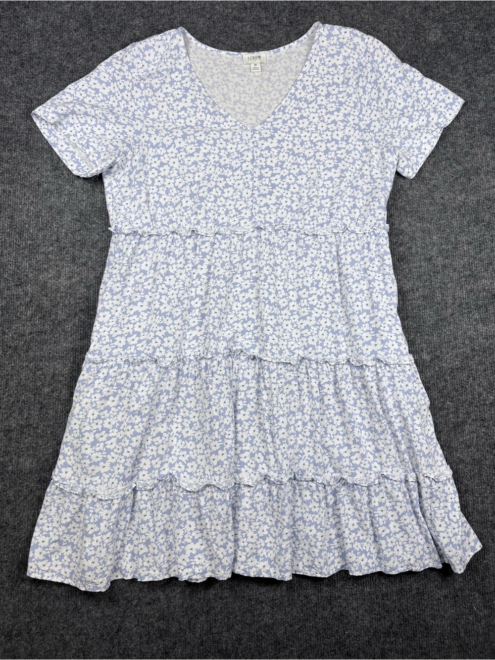 J. Crew Light Blue and White Floral V‑Neck Tiered Mini Dress